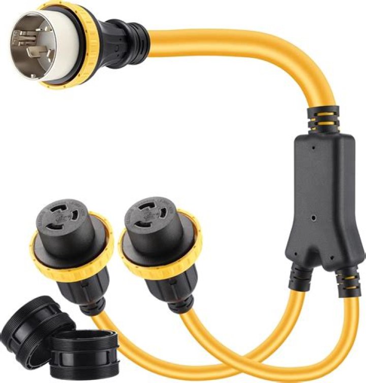 What kind of plug does a shore power adapter use?